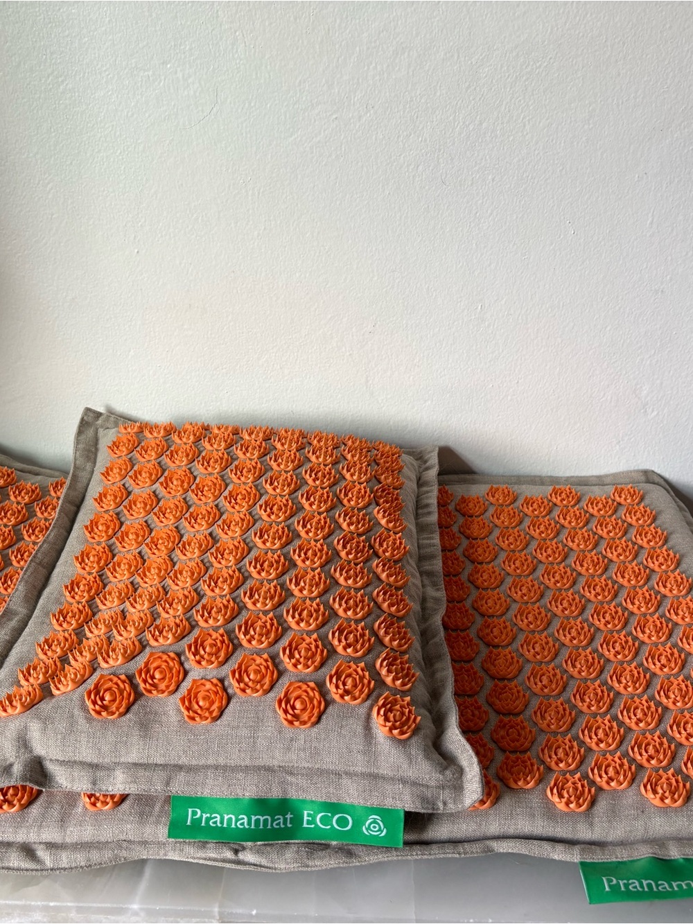 Pranamat ECO Acupressure Mat and Pillow Set - Orange on Natural Linen